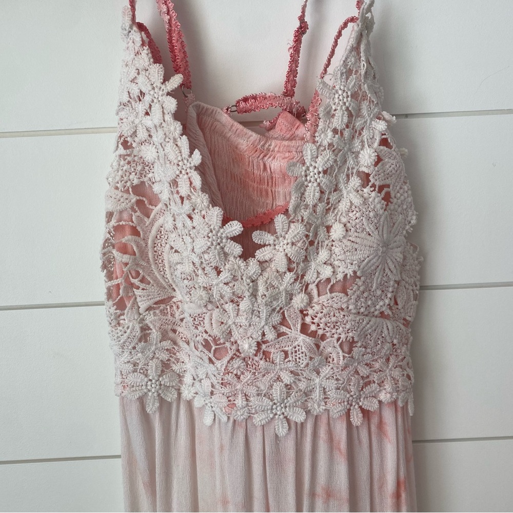 Lace-Trim Pink Tie-Dye Cami Top - Picture 3 of 6